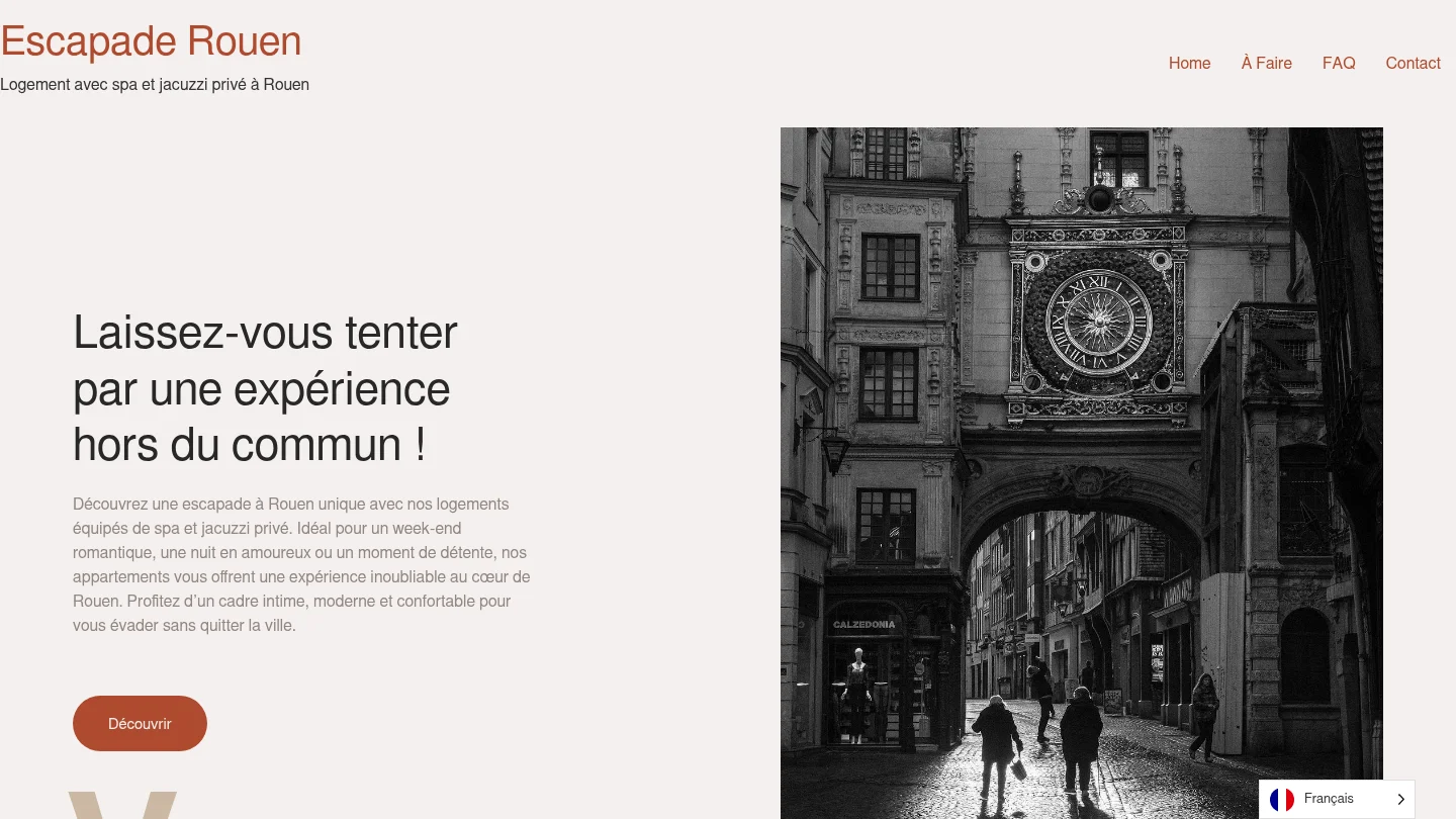 Capture de la page d’accueil de Escapade Rouen