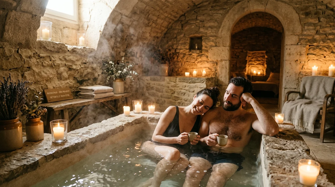Couple profitant d'un jacuzzi privatif dans un cadre intime à Rouen